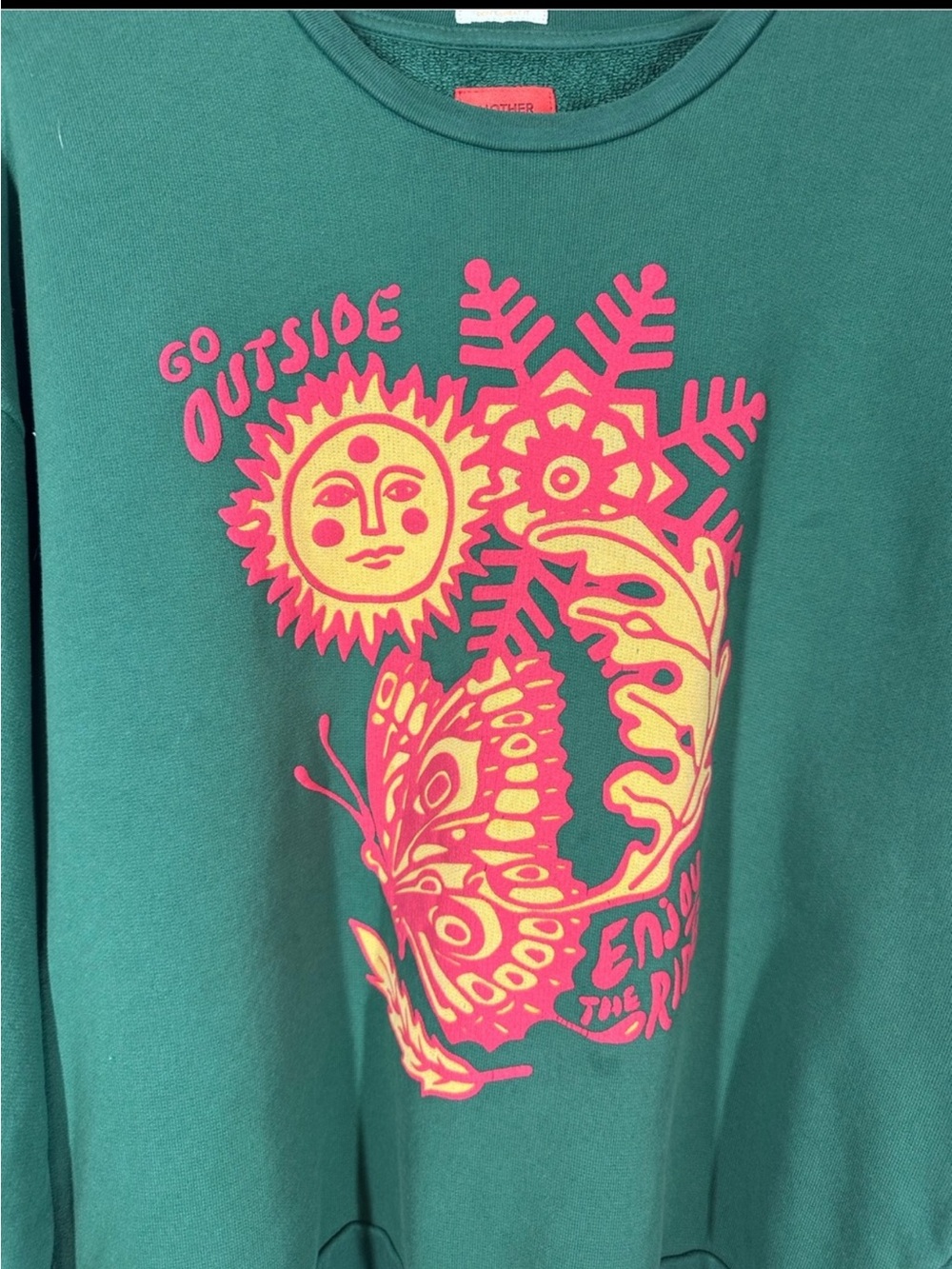 MOTHER The Drop Square Crewneck  Women’s Large Green Graphic Sweatshirt - Picture 5 of 9